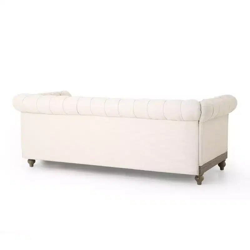 Retro 3-Seater PU Leather Sofa with Wooden Legs – Beige / Black / Dark Brown / Light Brown