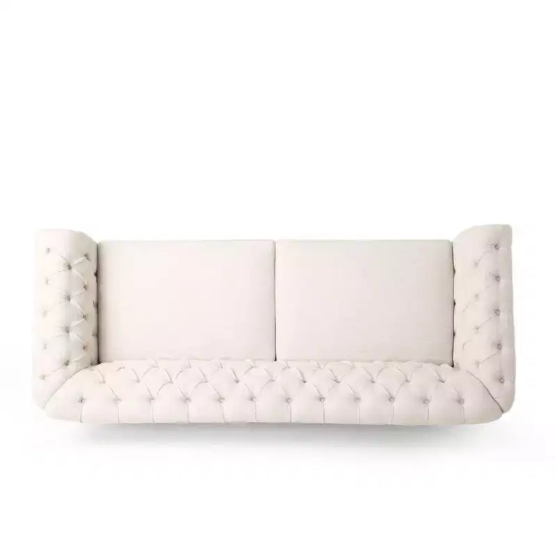 Retro 3-Seater PU Leather Sofa with Wooden Legs – Beige / Black / Dark Brown / Light Brown