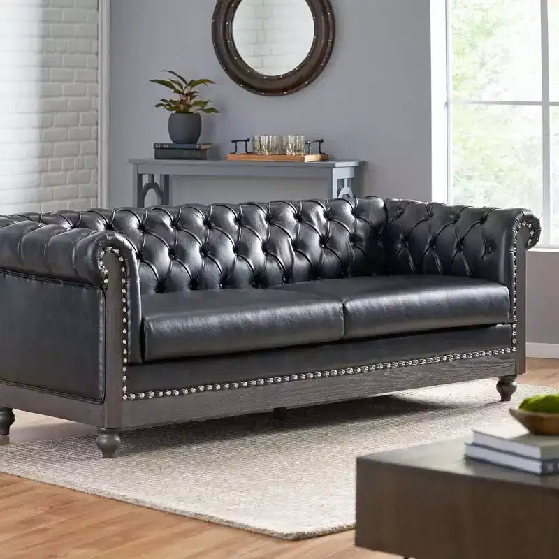 Retro 3-Seater PU Leather Sofa with Wooden Legs – Beige / Black / Dark Brown / Light Brown