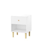 Comodino a 1 cassetto bianco con ripiano aperto, comodino singolo