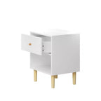 Comodino a 1 cassetto bianco con ripiano aperto, comodino singolo