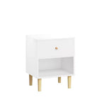 Comodino a 1 cassetto bianco con ripiano aperto, comodino singolo