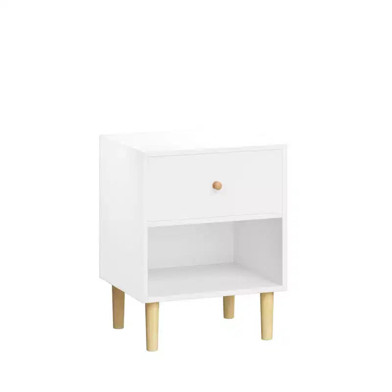 White 1-Drawer Nightstand with Open Shelf, Single-User Bedside Table
