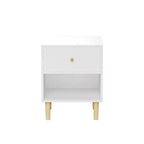 Comodino a 1 cassetto bianco con ripiano aperto, comodino singolo