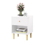 Comodino a 1 cassetto bianco con ripiano aperto, comodino singolo