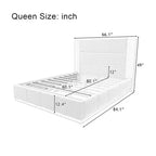 Struttura letto a piattaforma imbottita in velluto grigio/bianco con testiera in legno estesa – Queen/King, Adatto per 1–2 persone