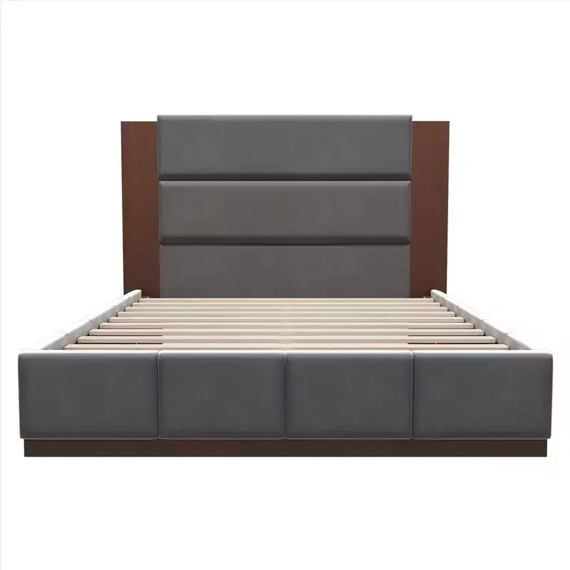 Gray/White Velvet Upholstered Platform Bed Frame with Extended Wood Headboard – Queen/King, Fits 1–2