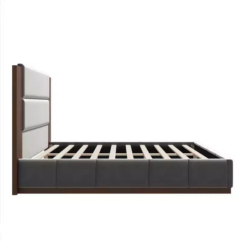 Gray/White Velvet Upholstered Platform Bed Frame with Extended Wood Headboard – Queen/King, Fits 1–2