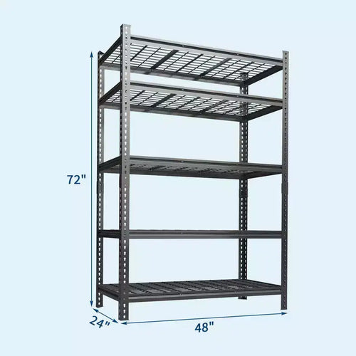 Black 5-Tier Steel Shelving Unit, Adjustable, 1-Person Assembly