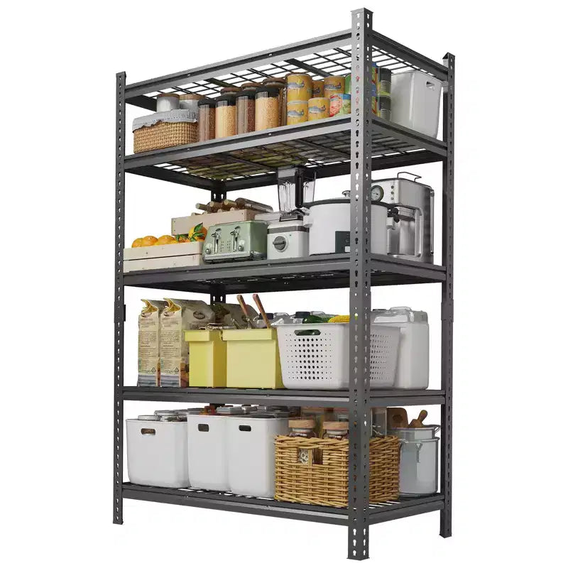 Black 5-Tier Steel Shelving Unit, Adjustable, 1-Person Assembly