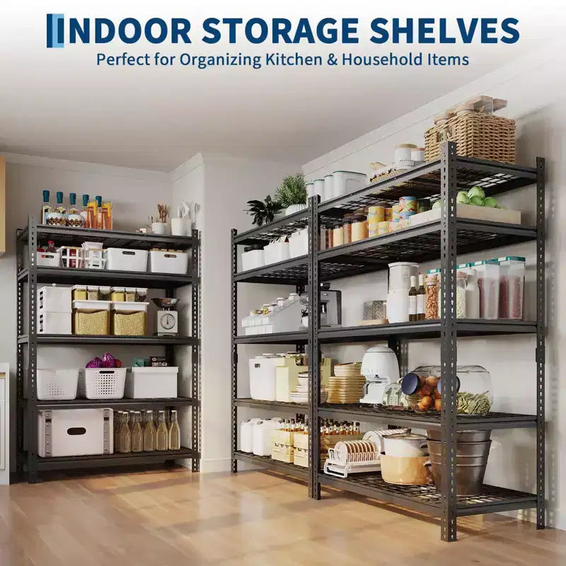 Black 5-Tier Steel Shelving Unit, Adjustable, 1-Person Assembly