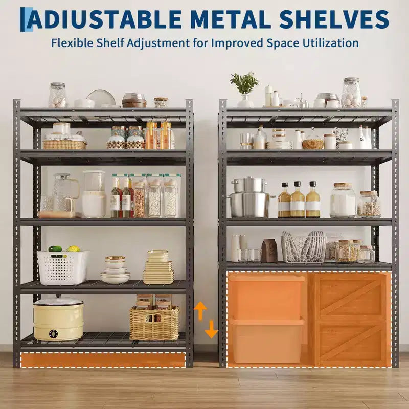 Black 5-Tier Steel Shelving Unit, Adjustable, 1-Person Assembly