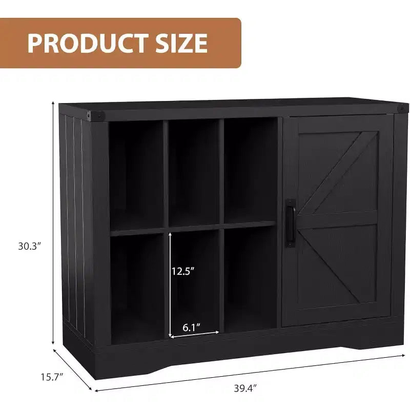 Black Farmhouse Record Player Stand with Barn Door, Single-User Vinyl Storage Cabinet