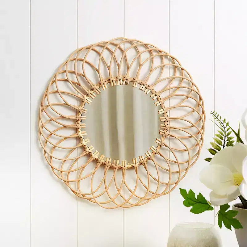 Natural Rattan Round Wall Mirror, 16" – Single