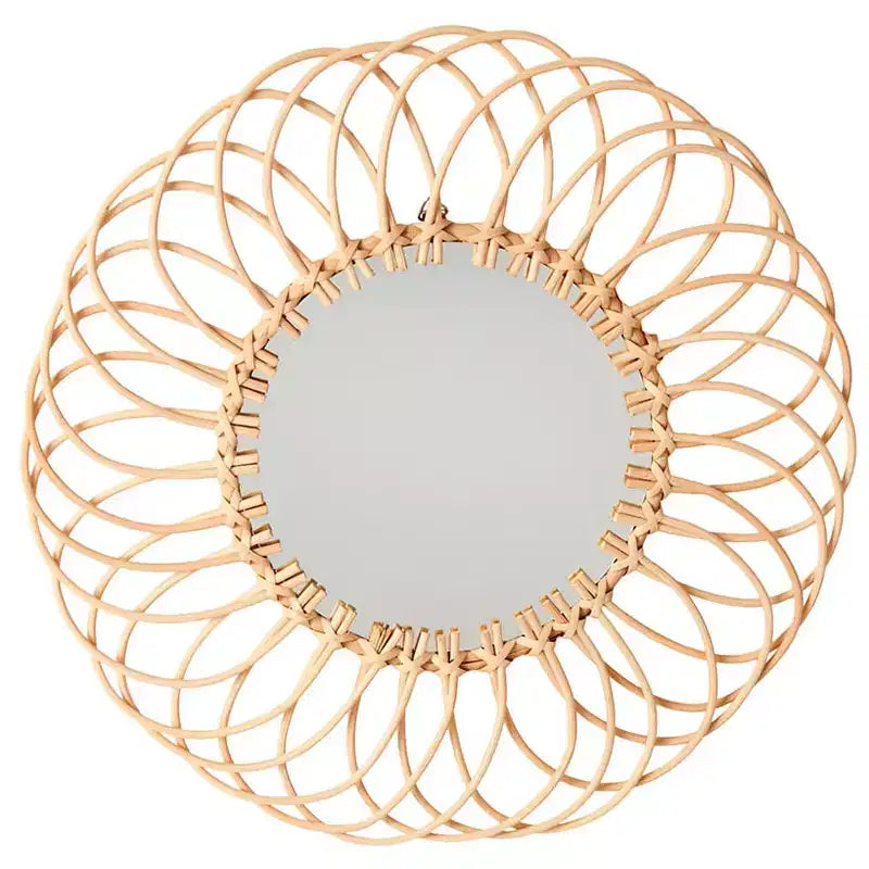Natural Rattan Round Wall Mirror, 16" – Single
