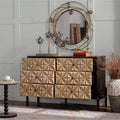 Sideboard with Geometric Pattern, 6-Drawer Dresser with Smooth Sliding Drawers, Modern Console Cabinet for Kitchen Dining Living
