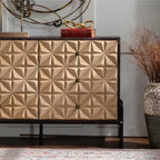 Credenza geometrica in legno nero e naturale, mobile console a 6 cassetti, 122/142 cm, utilizzo per 1 persona