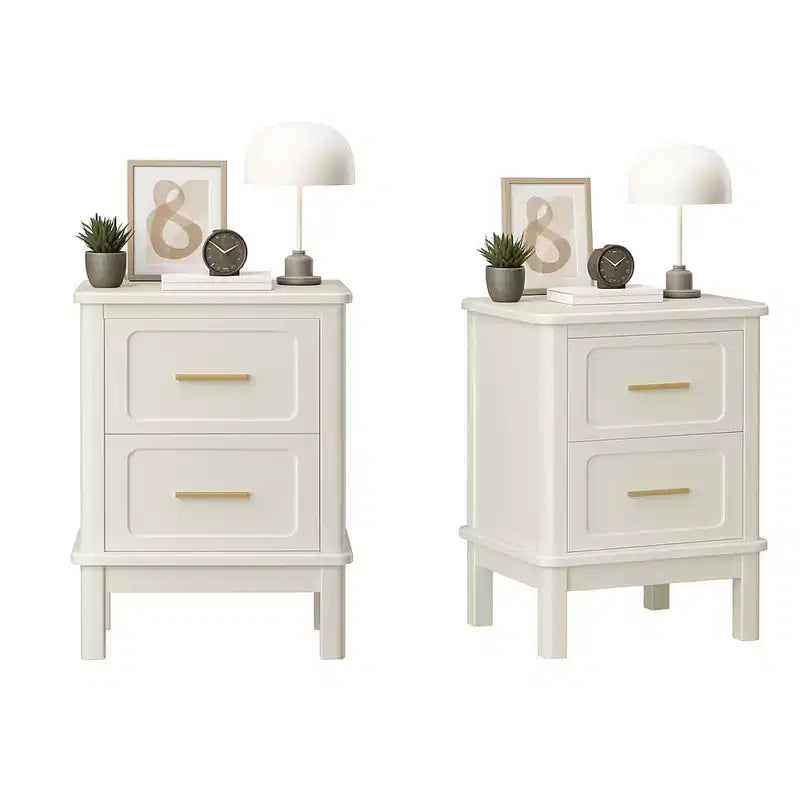 Cream White 2-Drawer Nightstand with Gold Handles, Single Use