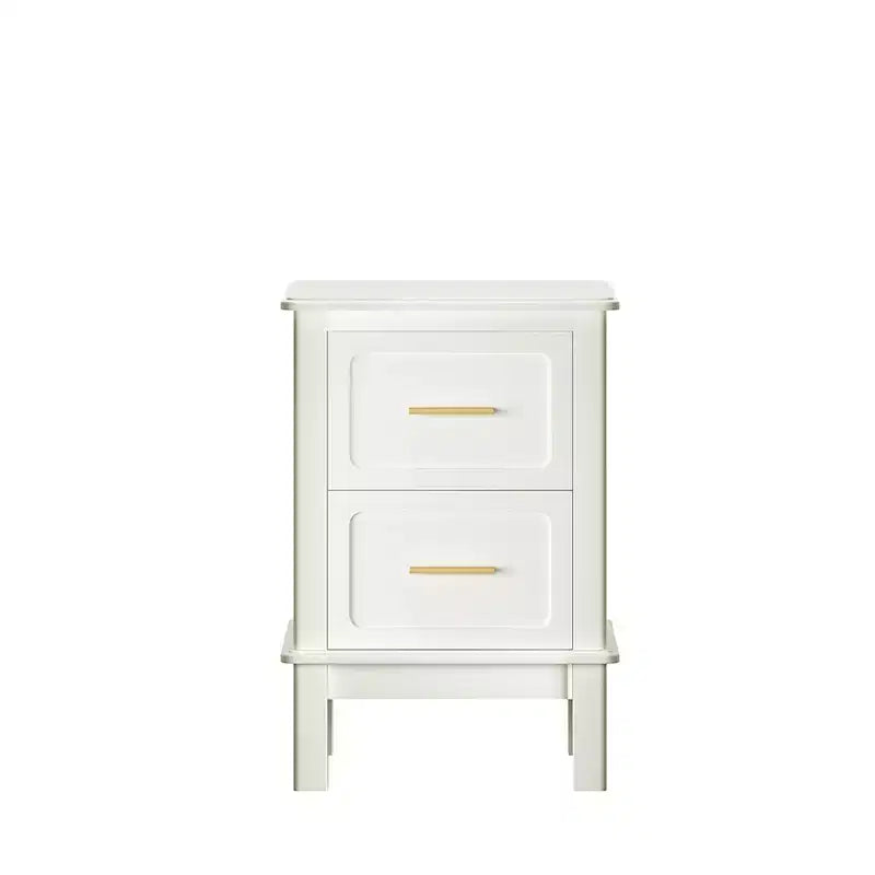 Cream White 2-Drawer Nightstand with Gold Handles, Single Use