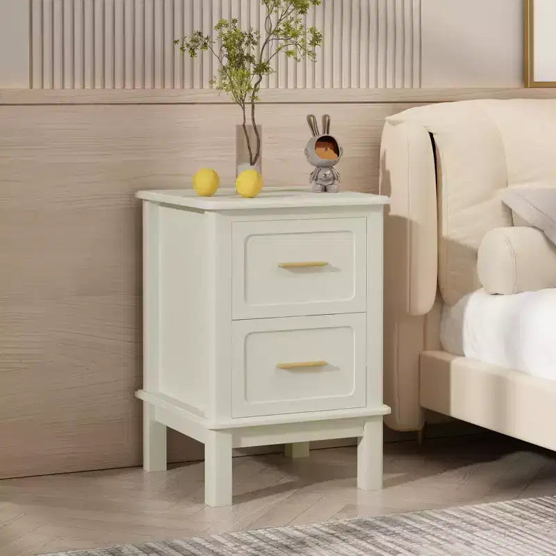 Cream White 2-Drawer Nightstand with Gold Handles, Single Use