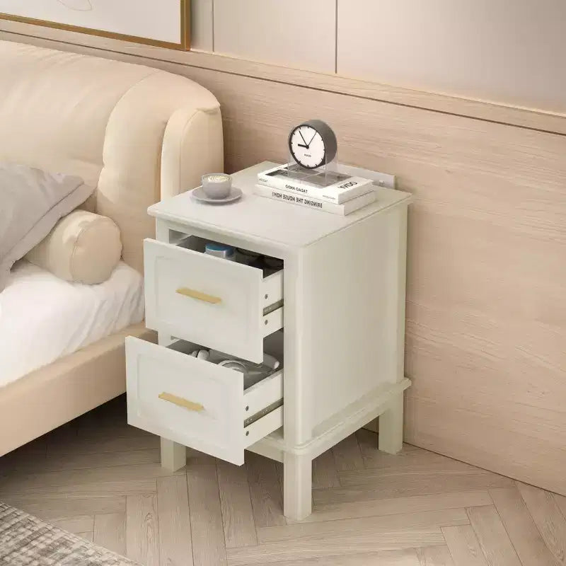 Cream White 2-Drawer Nightstand with Gold Handles, Single Use
