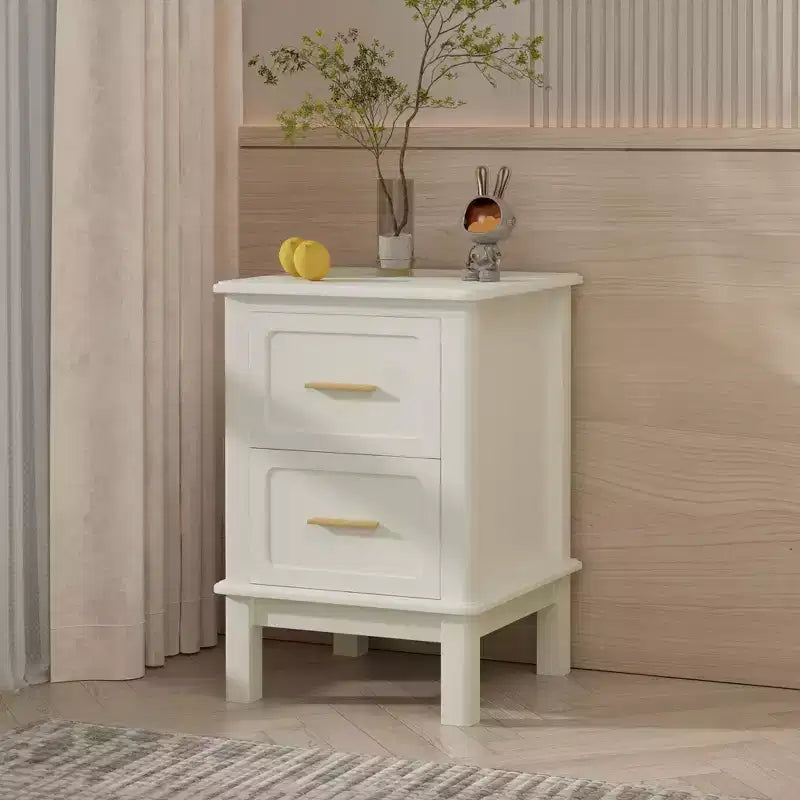 Cream White 2-Drawer Nightstand with Gold Handles, Single Use