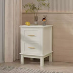 Comodino a 2 cassetti bianco crema con maniglie dorate, uso singolo