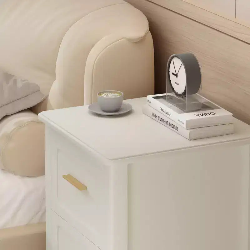 Cream White 2-Drawer Nightstand with Gold Handles, Single Use