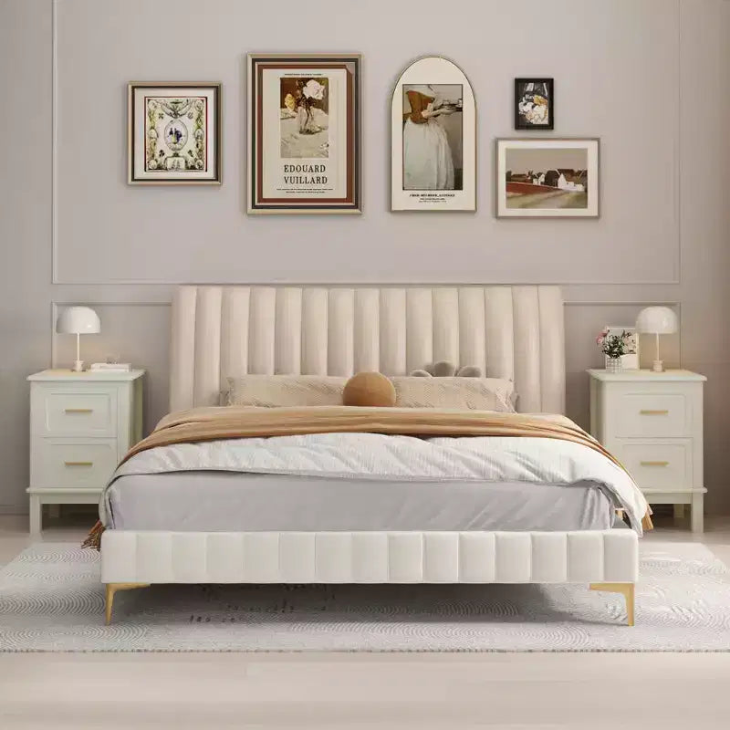 Cream White 2-Drawer Nightstand with Gold Handles, Single Use