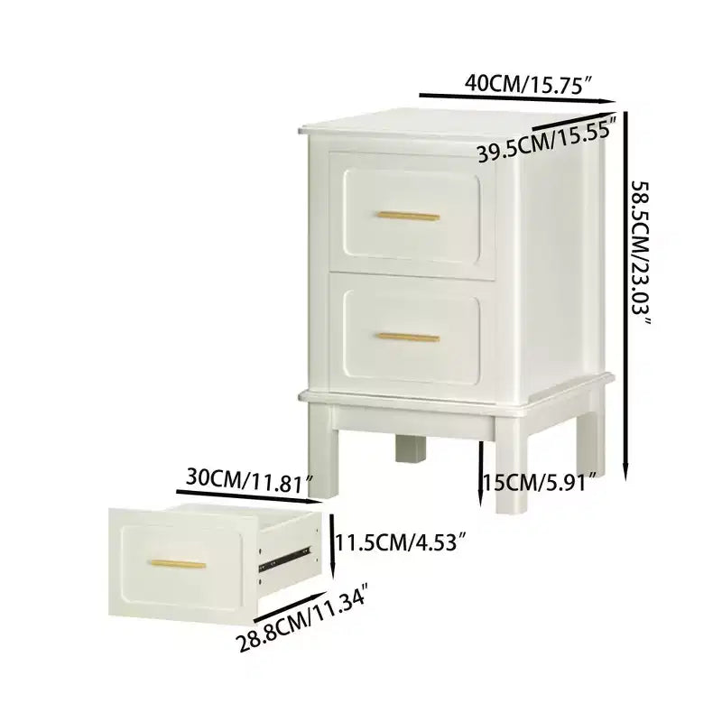 Cream White 2-Drawer Nightstand with Gold Handles, Single Use