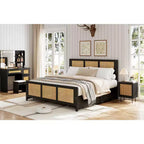 Struttura letto a piattaforma in rattan nero con testiera a LED e 4 cassetti, Full Size, per 1 persona