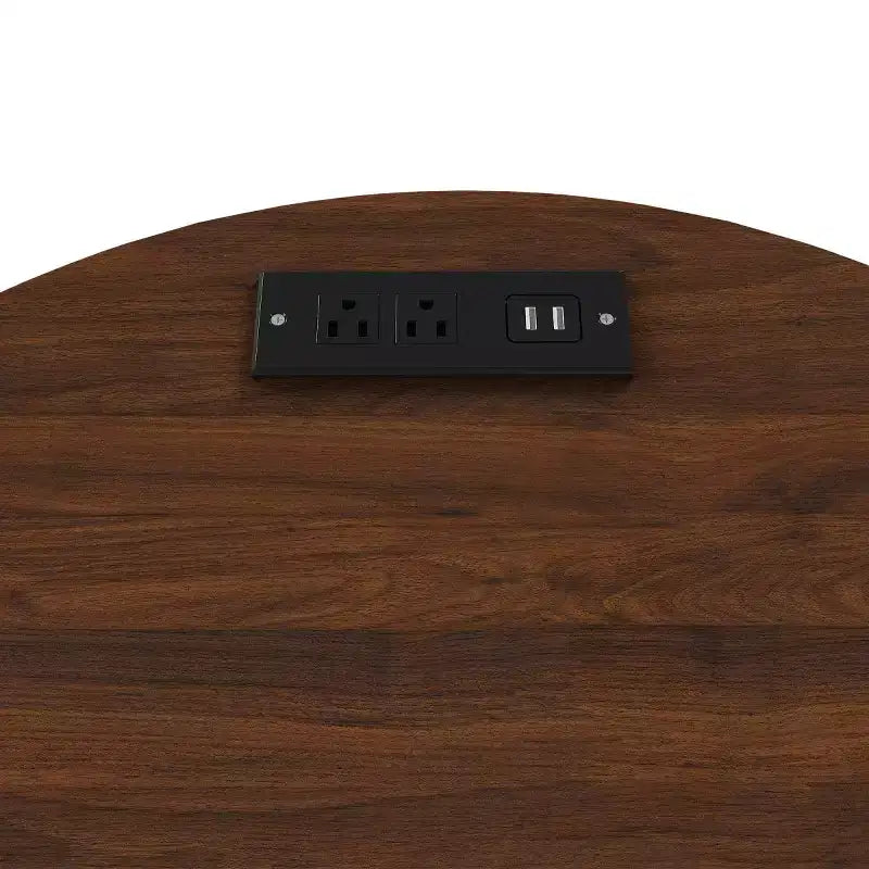 Brown Round Nightstand with Sliding Door & USB Charging – 1 or 2 Piece