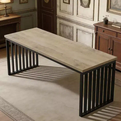 Black & Brown Industrial Style 2-Person Writing Desk, 78.7"