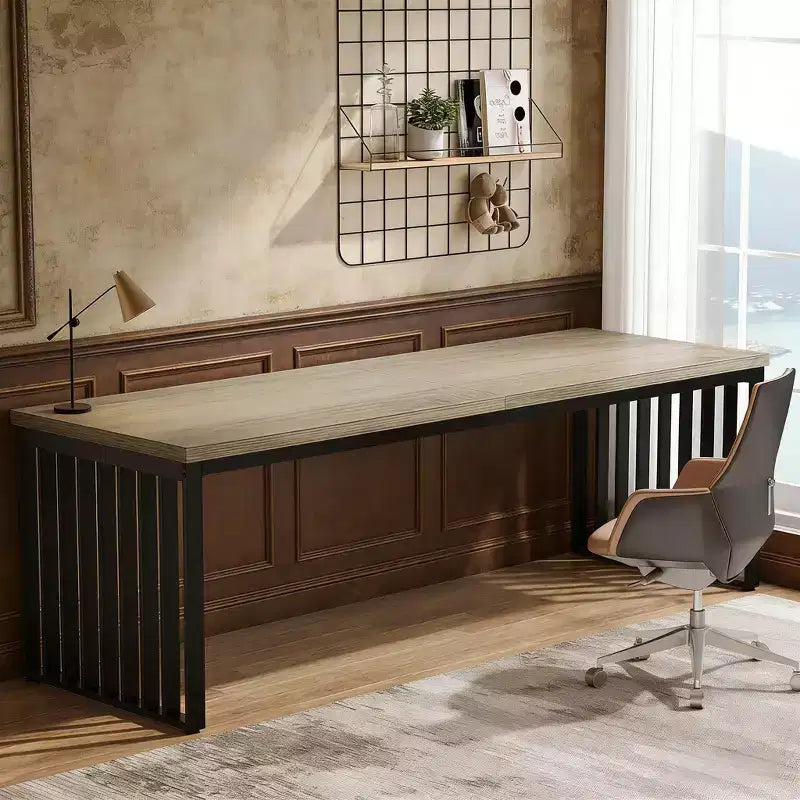 Black & Brown Industrial Style 2-Person Writing Desk, 78.7"