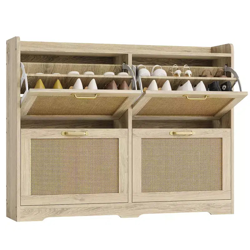 COZONY Rattan Entryway Shoe Storage Cabinet, 4-Drawer w/ Adjustable Shelves, Hidden Organizer