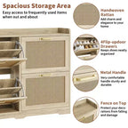 Scarpiera con anta in rattan e legno naturale, 4 cassetti, capacità 24 paia