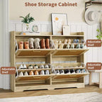 Scarpiera con anta in rattan e legno naturale, 4 cassetti, capacità 24 paia