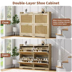 Scarpiera con anta in rattan e legno naturale, 4 cassetti, capacità 24 paia