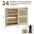 Scarpiera con anta in rattan e legno naturale, 4 cassetti, capacità 24 paia