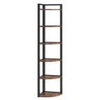 Scaffale angolare a 6 ripiani, struttura in metallo nero e legno, autoportante, montaggio singolo