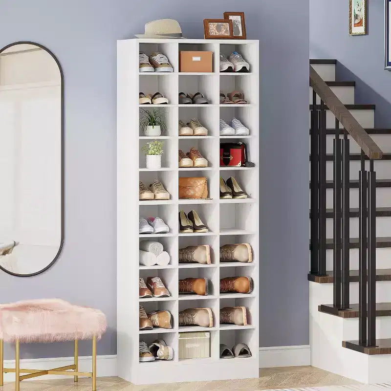 White 10-Tier Shoe Storage Cabinet with 30 Cubbies, Freestanding, for 1 Person