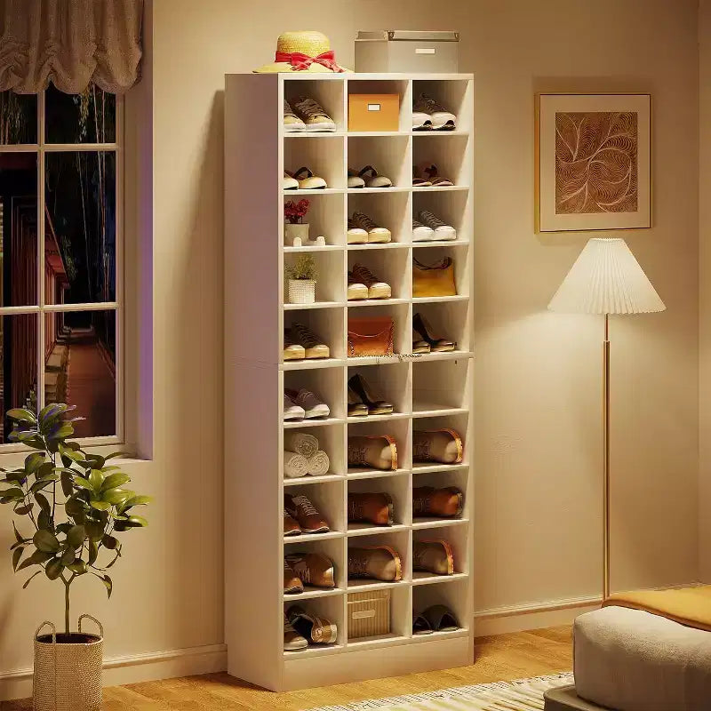 White 10-Tier Shoe Storage Cabinet with 30 Cubbies, Freestanding, for 1 Person
