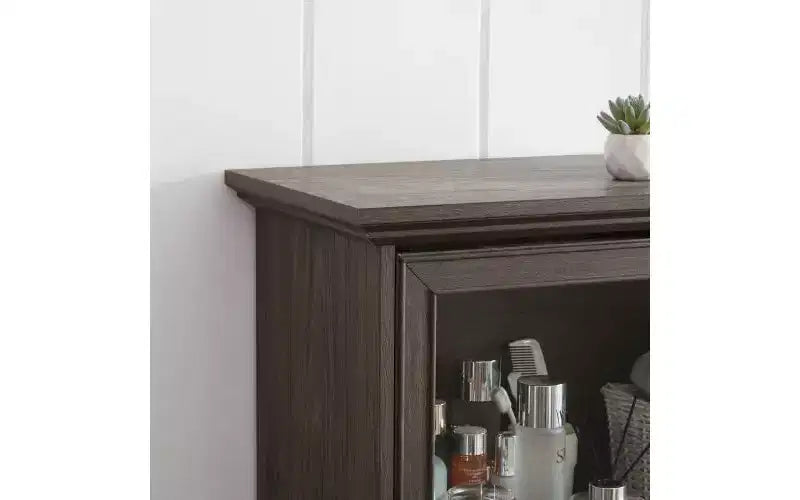 Brown 4-Tier Glass Display Cabinet with Flip-up Doors, Single-Person Assembly