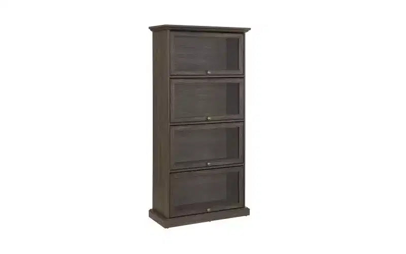 Brown 4-Tier Glass Display Cabinet with Flip-up Doors, Single-Person Assembly