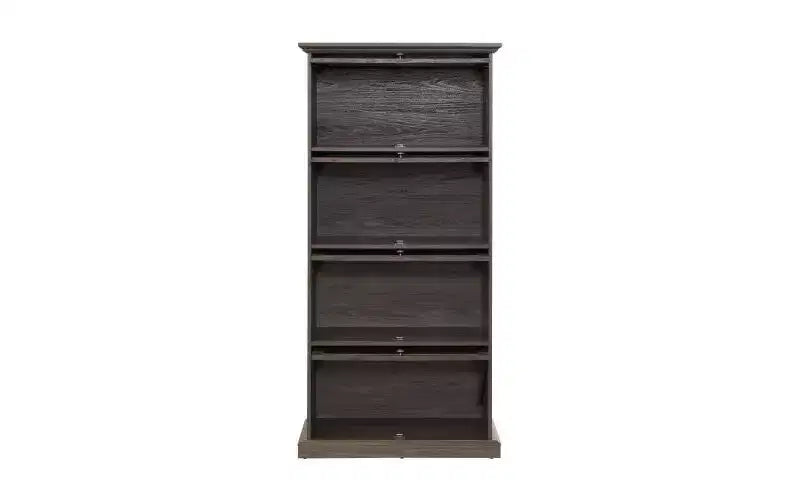 Brown 4-Tier Glass Display Cabinet with Flip-up Doors, Single-Person Assembly