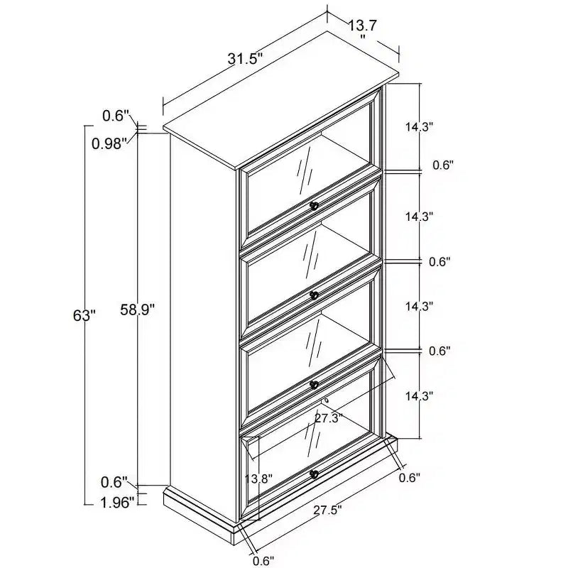 Brown 4-Tier Glass Display Cabinet with Flip-up Doors, Single-Person Assembly