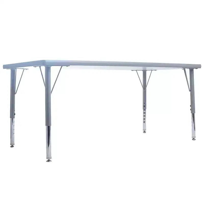 Gray / Wood Laminate Rectangular Dry-Erase Activity Table, 24"×48", Adjustable Height, For 1–4 Kids