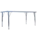 Tavolo attività rettangolare laminato grigio/legno con superficie scrivibile, 60×120 cm, altezza regolabile, per 1-4 bambini
