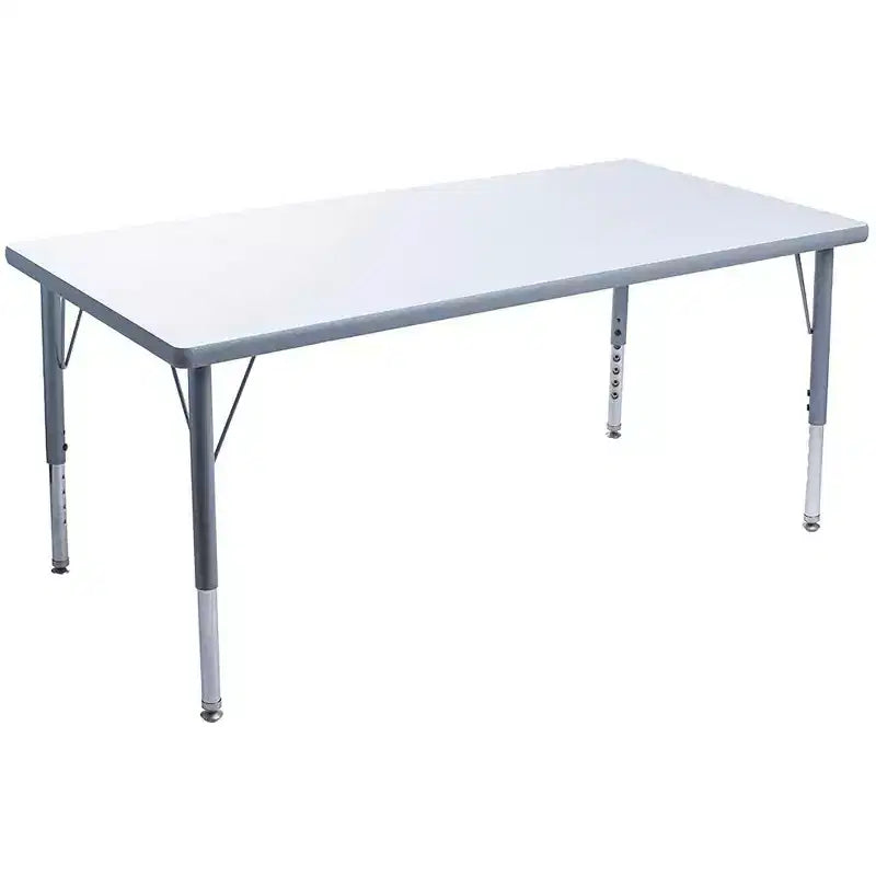 Gray / Wood Laminate Rectangular Dry-Erase Activity Table, 24"×48", Adjustable Height, For 1–4 Kids