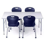 Tavolo attività rettangolare laminato grigio/legno con superficie scrivibile, 60×120 cm, altezza regolabile, per 1-4 bambini